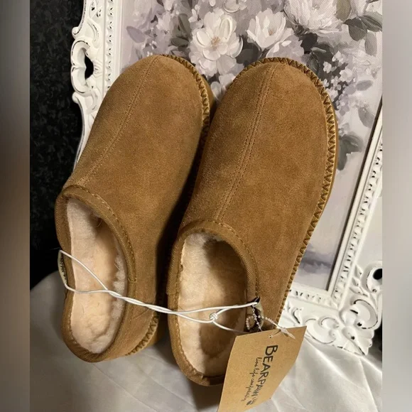 🤎BEARPAW WOMENS CAROLINE GENUINE SUEDE PLATFORM SHEARLING SLIPPERS/SLIDES-SZ 10🤎 - Picture 6 of 11